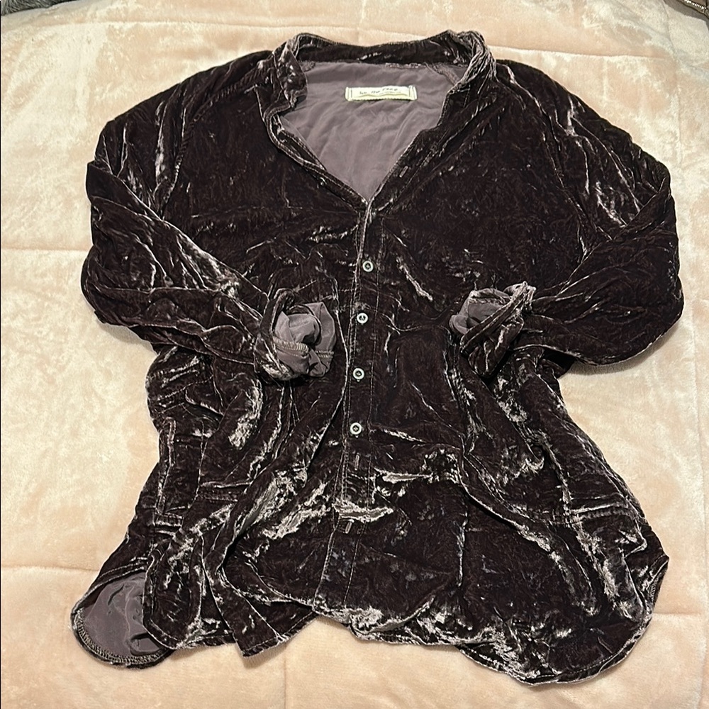 Free People Velvet Button-Up - dark purple